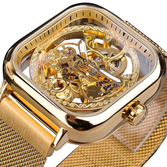 New Gold Skeleton Watches Men's Automatic Mechanical Watch