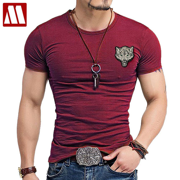 Men's Clothing - Spring Summer Men's Wolf Embroidery Cotton Tshirt
