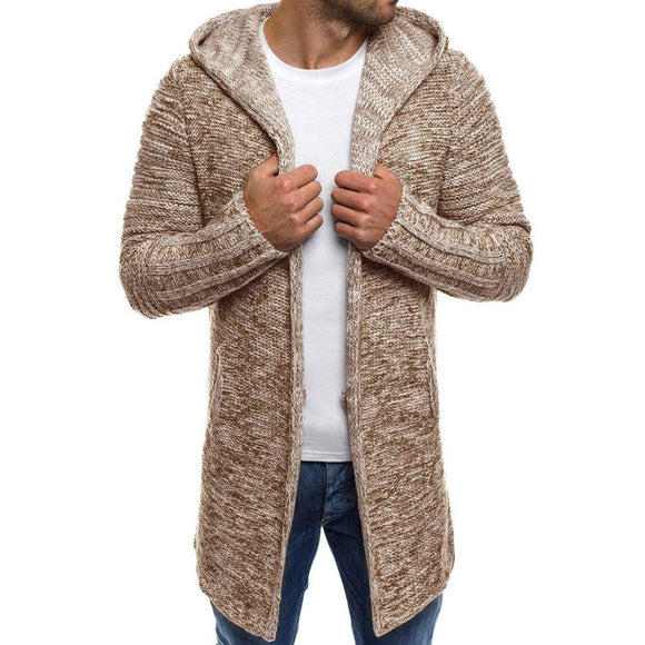 New Men's Long Hooded Sweatercoat
