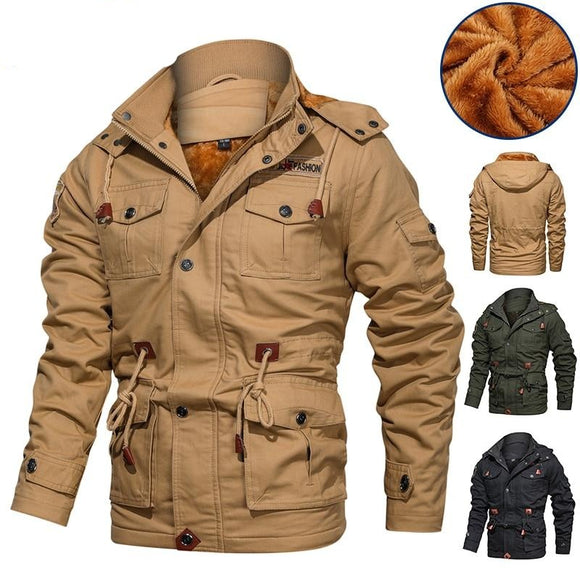 2021 Men Winter Casual Warm Thick Fleece Bomber Jacket
