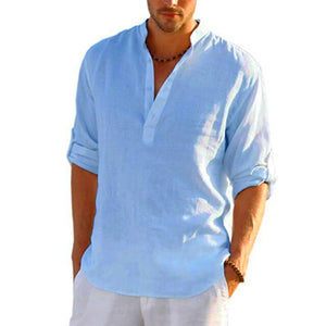 2022 New Men Casual Blouse Cotton Linen Shirt