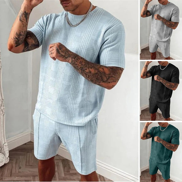 Men Casual Cotton Sleeve Shirt Shorts 2 Pcs Set