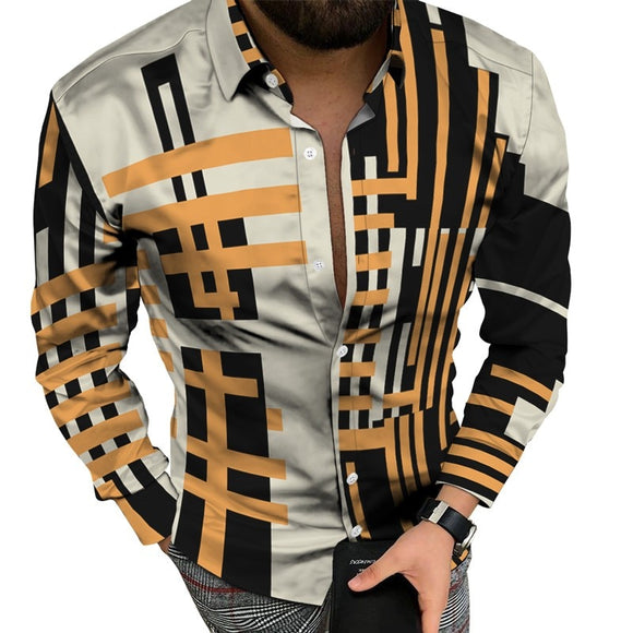 2023 New fashion men's striped printed shirt