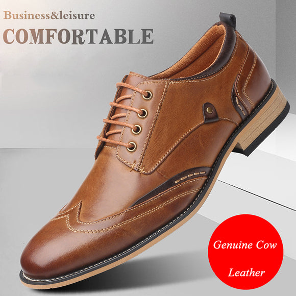 Men Formal Footwear Genuine Cow Leather Fashion Lace-up Dress Shoes