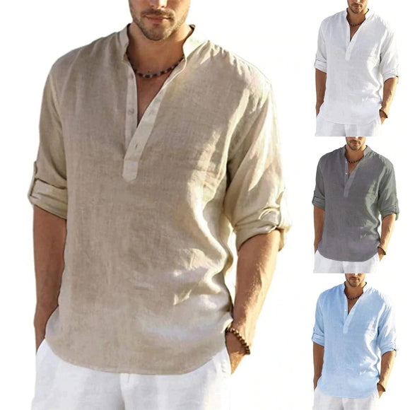 2022 New Men Casual Blouse Cotton Linen Shirt