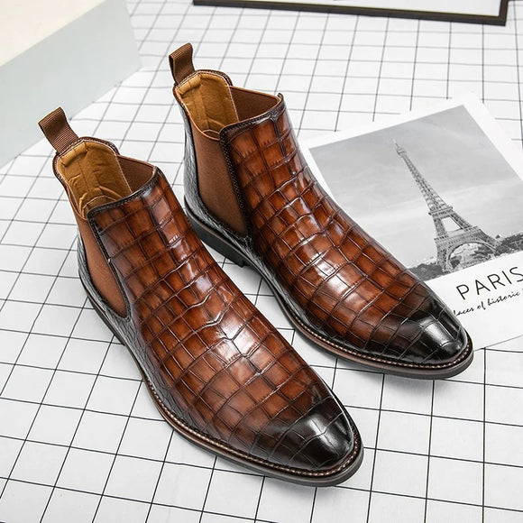 Crocodile Pattern Elegant Men Chelsea Boots