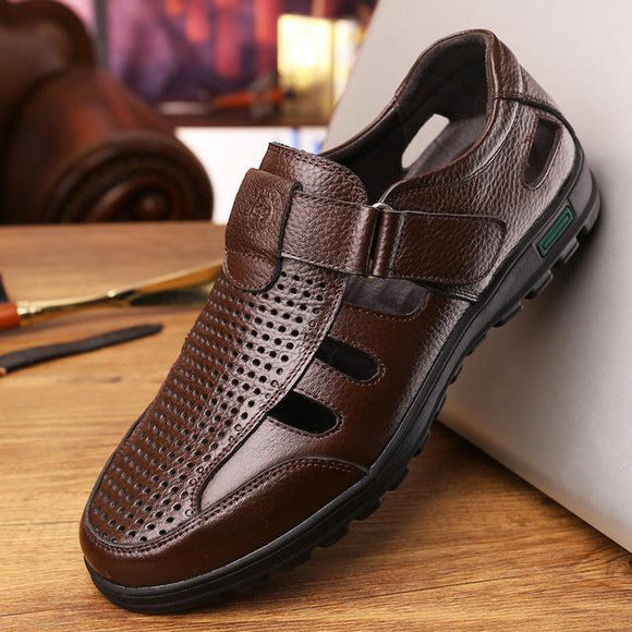 Hollow Out Men Genuine Leather Sandals