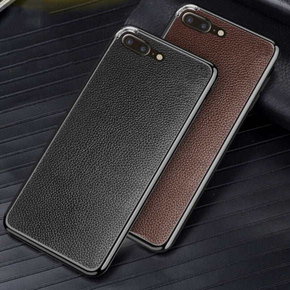 Luxury Genuine Leather Litchi Back Stickers Case for iPhone