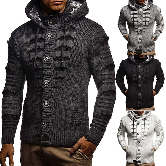 Men Hooded Cardigan Sweater
