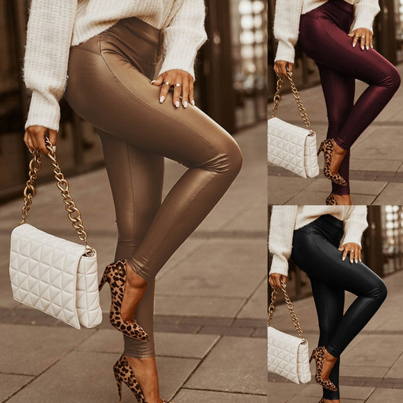 Fashion Leather Stretch Tight Leggings Ladies Pants
