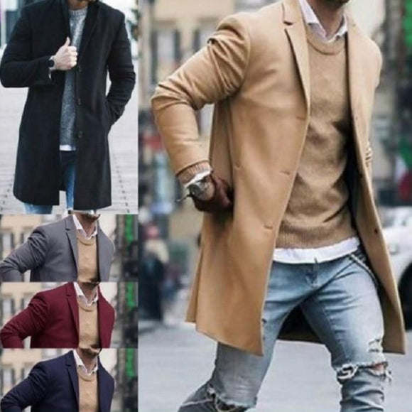 New Simple Men's Mid-length Woolen Coat