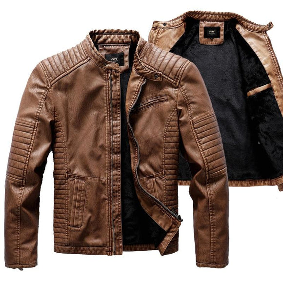 Winter Motorcycle Fleece Leather Jacket