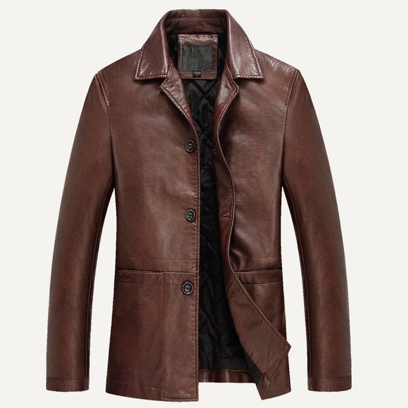 Business Leather Jacket Men Thick Warm Windbreaker