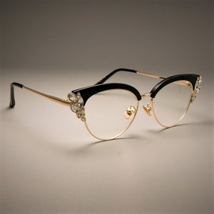 Ladies Cat Eye Shiny Rhinestones Glasses