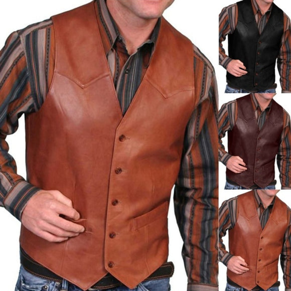 Mens Leather Vest Biker Style Leather Jacket