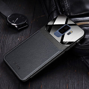Leather Mirror Glass Silicone Shockproof Phone Cases for Samsung Galaxy