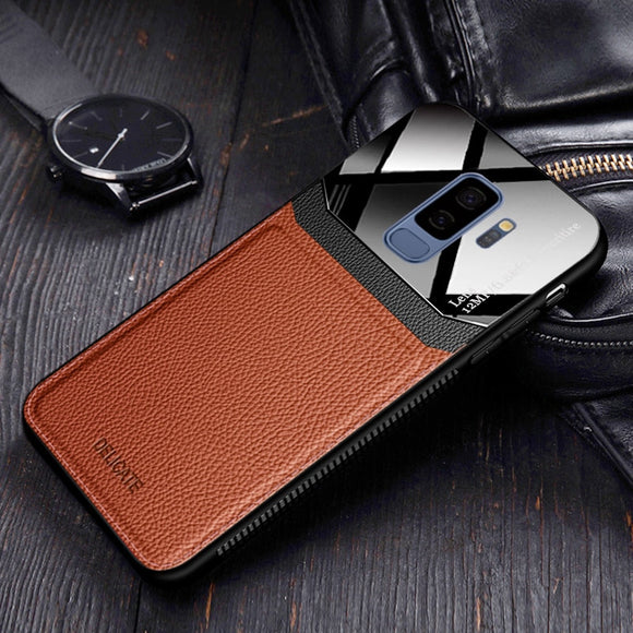 Leather Mirror Glass Silicone Shockproof Phone Cases for Samsung Galaxy