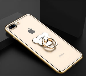 Cute Plating Case With Bear Ring for iPhone X XR XS MAX