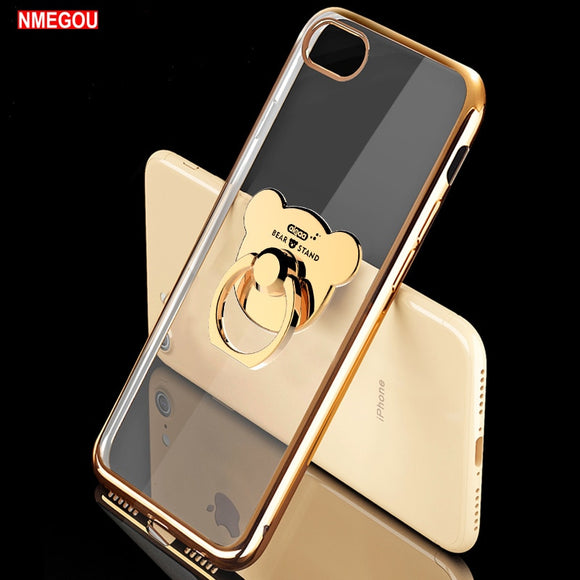 Cute Plating Case With Bear Ring for iPhone X XR XS MAX