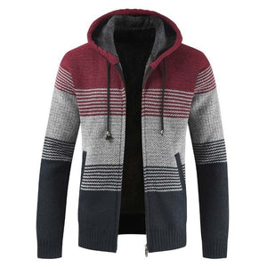 Men's Sweater Hooded Stripe Fleece Coat