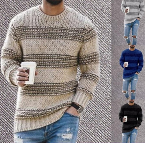 Men's Knitted Tops Thick Stripes Casual Sweaters