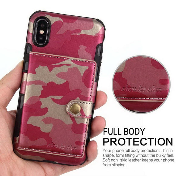 Fashion Camouflage Army Flip Wallet Card Holder Case For iphone 6 6S 7 8 Plus X XS MAX XR