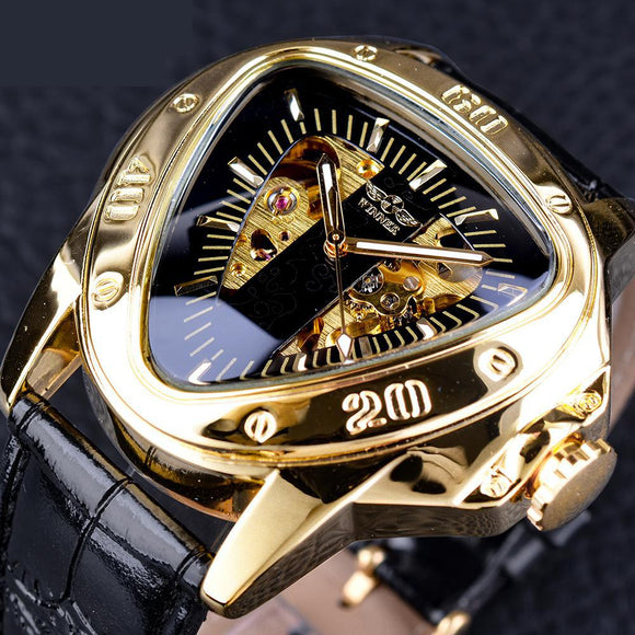 Triangle Golden Skeleton Men Automatic Mechanical Wrist Watches