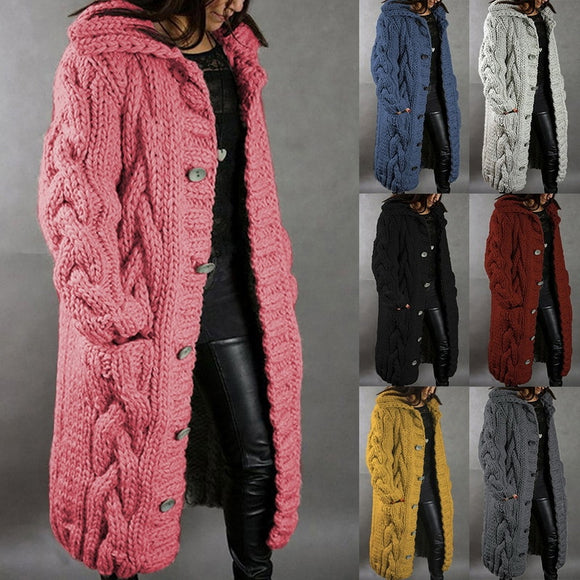Fashion Women Sweaters Winter Hooded Long Cardigans Casual Loose