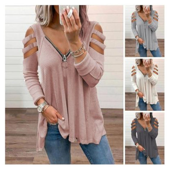 Female Hollow Out Solid Top Loose T Shirt