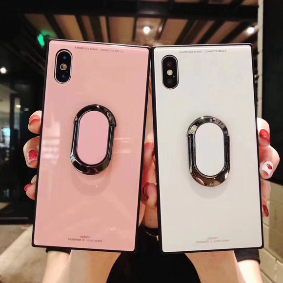 Square Fashion Glass Ring Case For iPhone X XR XS Max