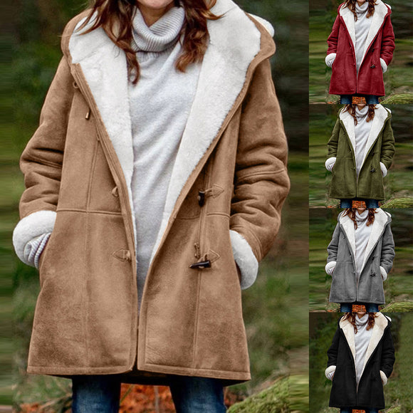 Women Winter Plus Velvet Solid Color Coats