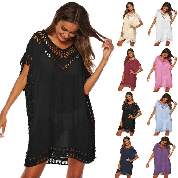Large Size Tunic Beach Cover Up Woman Black Dress