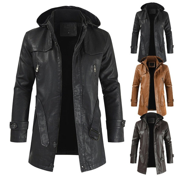 New Men's Mid-length Leather Jacket