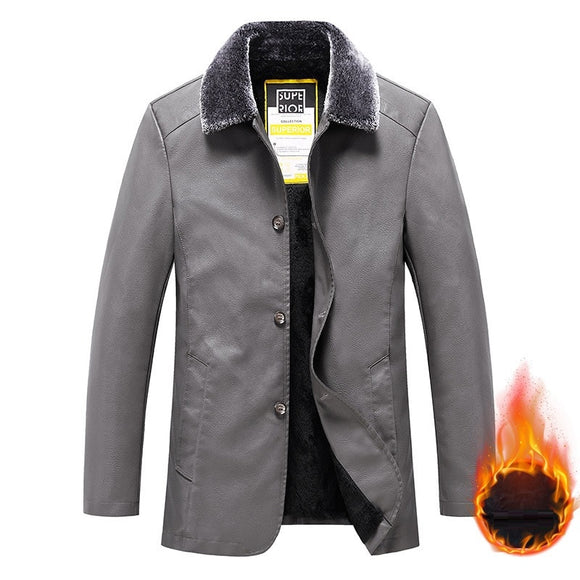 Men Warm Thick Windproof Leather Jacket