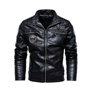 Men Winter Fleece Motorcycle Leather Jacket