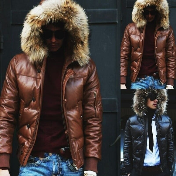 Faux Leather Jacket Men Fashion Warm Plus Size Coat