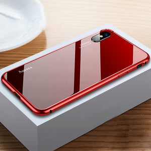 Phone Case - 2 in 1 Hybrid Aluminum Metal Tempered Glass Case for iPhone X XS Max XR XS