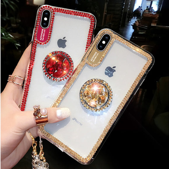 Luxury Bling Glitter Diamond Soft With Finger Ring Case For iPhone XR XS Max X 8 7 6 6S Plus