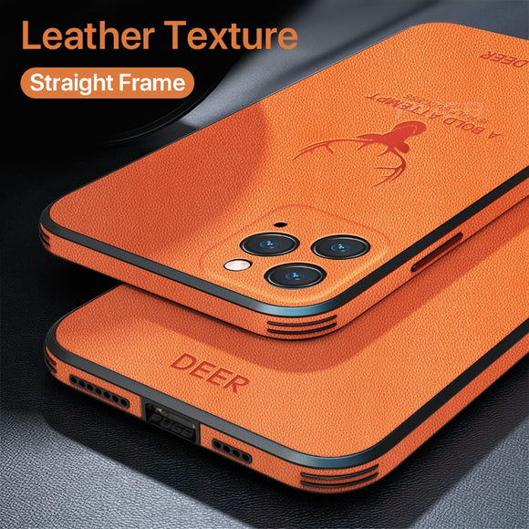 Luxury Leather Texture Square Frame Case on For iPhone 12