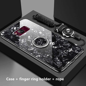 Tempered Glass Mable Magnetic Ring Holder Case for Samsung Galaxy