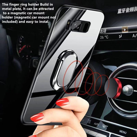 Luxury 3D Ultra-Thin Tempered Glass Protective Phone Case +Magnetic Ring Holder +Strap