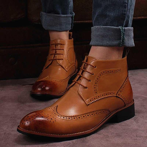 Leather Lace-up Western Style Ankle Boots