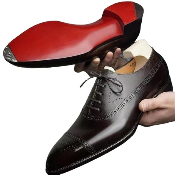 Men Brown Black Round Toe Lace-up Wedding Shoes