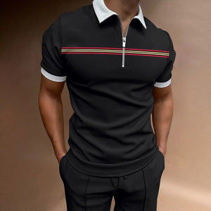 Men Casual T-shirt Top Fashion Solid Color Striped Short Sleeve