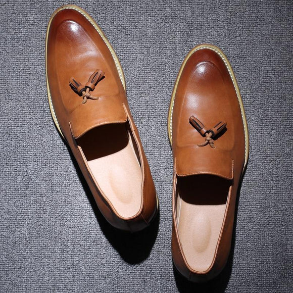 Shoes - High Quality Men's Vintage Tassel Leather Loafers
