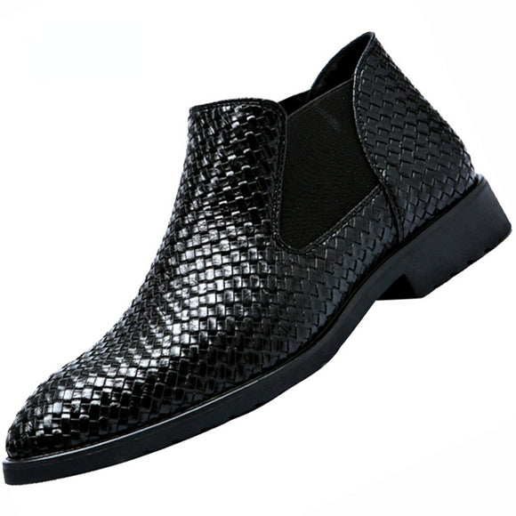 Men Leather New Fashion Weave Pattern Leather Boot