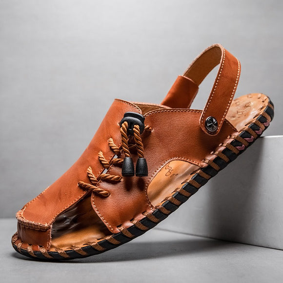 Men Sandals British Fashion Genuine Leather Beach Shoes