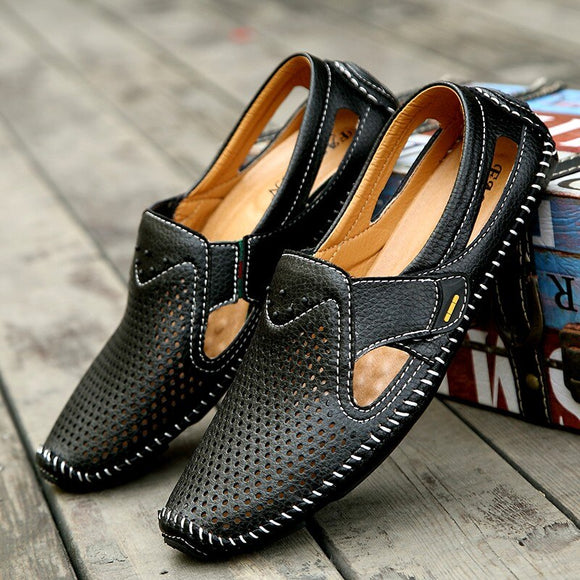 Fashion Cow Split Casual Male Breathable Slip-on Leather Sandals