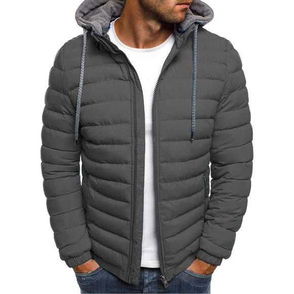 Men Winter Parkas Fashion Solid Hooded Cotton Coat