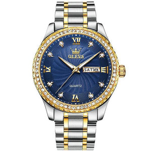 Golden Diamond-encrusted Luxury Business Waterproof Watches for Men